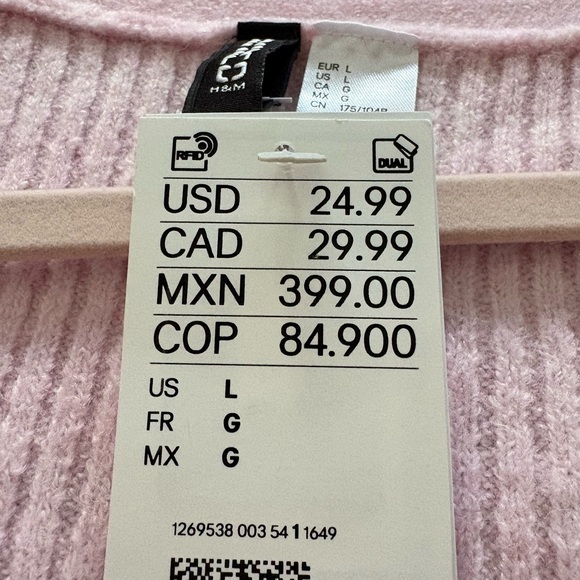 H&M Light Pink Ribbed Short Sleeve Tie-Front Cardigan - Picture 2 of 3